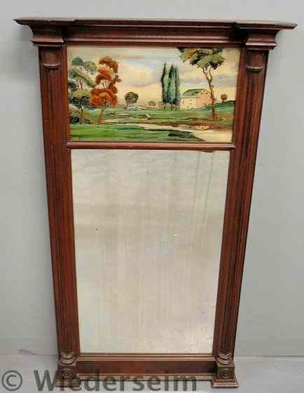 Appraisal: Sheraton mahogany mirror early th c with a reverse painted