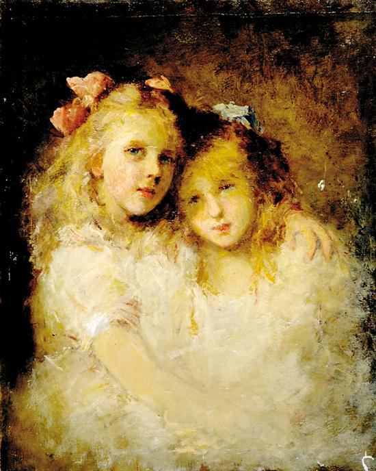 Appraisal: Continental school late th century PORTRAIT OF TWO YOUNG GIRLS