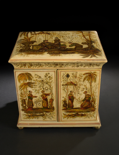 Appraisal: Attractive English Ivory-Painted Wooden Jewel Cabinet third quarter th century