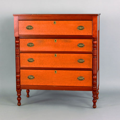 Appraisal: Sheraton cherry and bird's-eye maple chest of drawers ca h