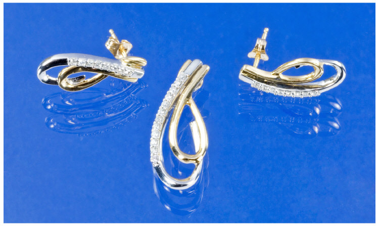 Appraisal: ct Gold Diamond Earrings And Pendant Set Modern Scroll Mounts