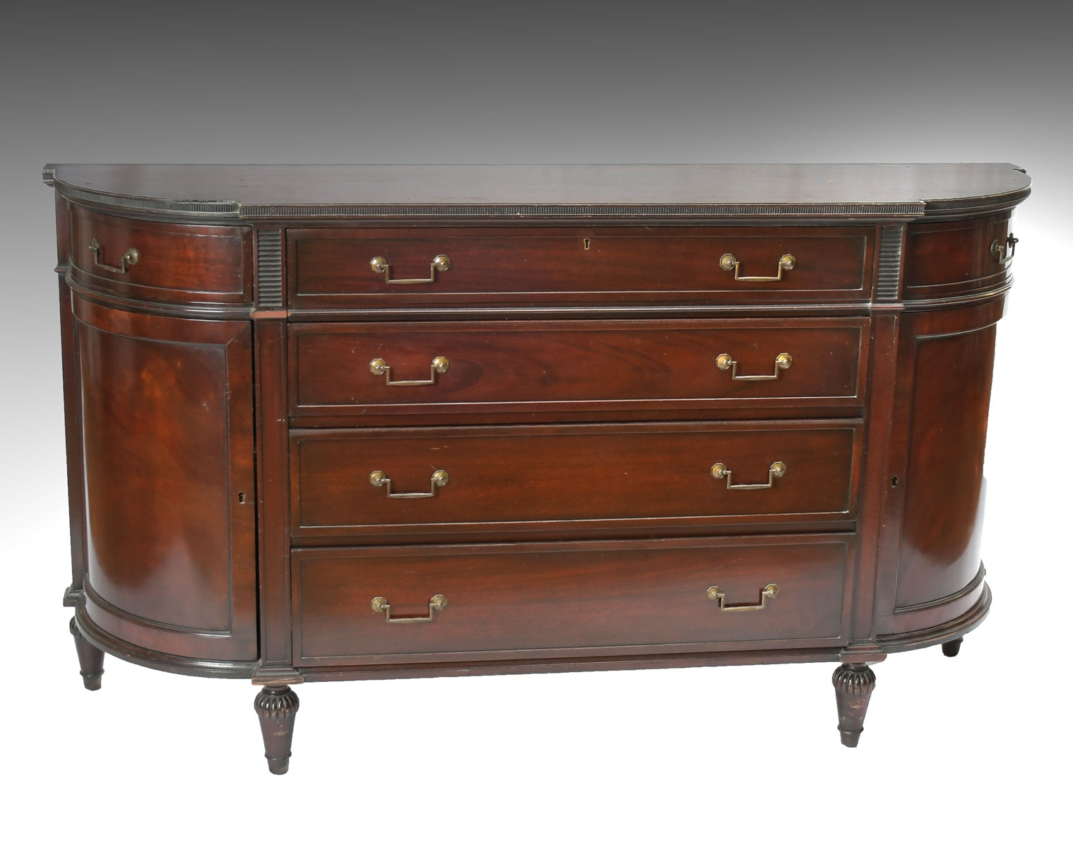 Appraisal: MAHOGANY SIDE BOARD - graduated drawers flanked by - pivoting