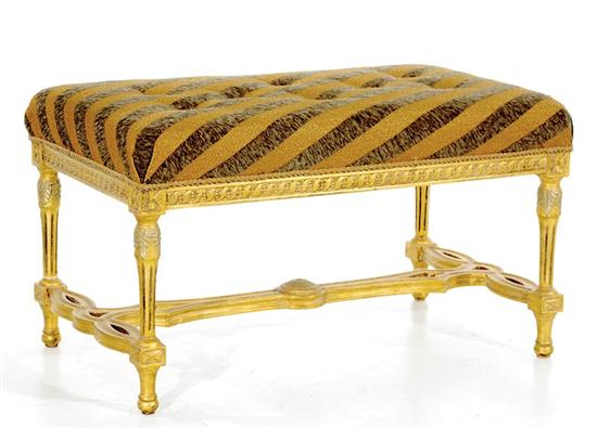 Appraisal: Continental upholstered giltwood bench buttoned bench seat within guilloche rails