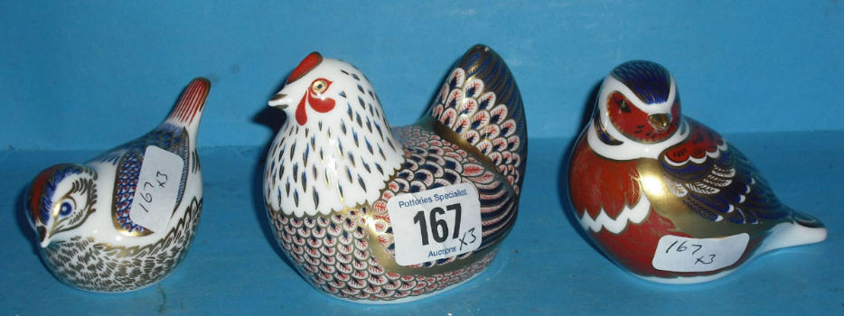 Appraisal: Royal Crown Derby Paperweights Chicken and two Birds