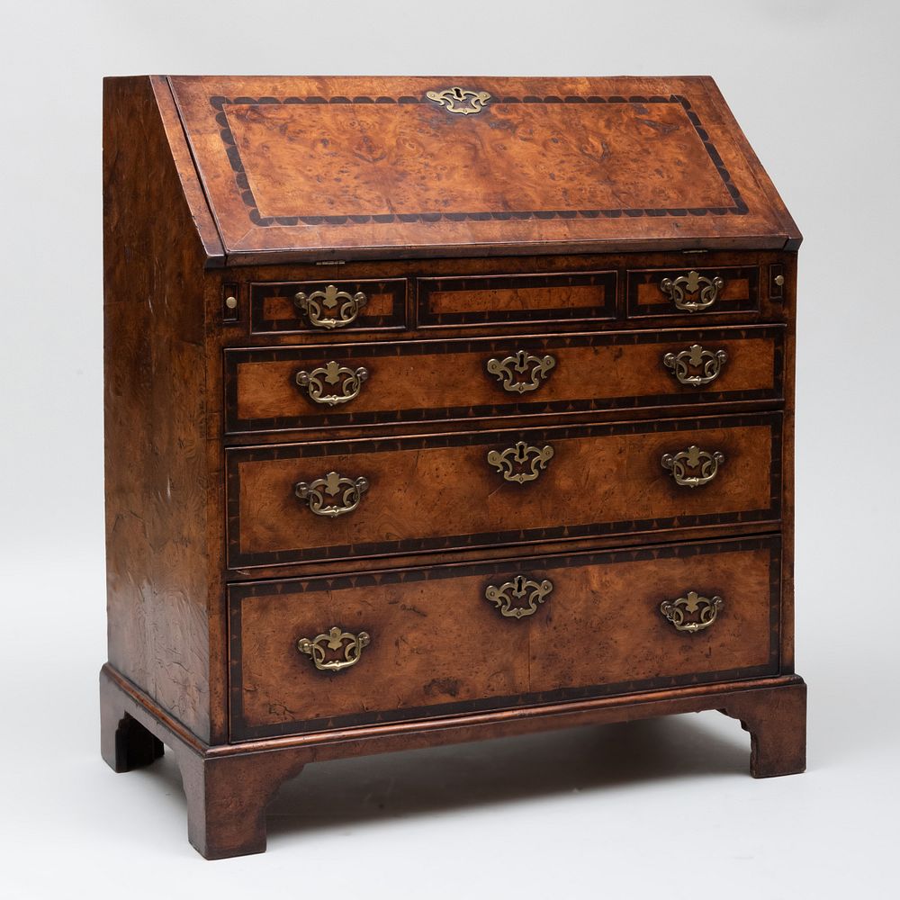 Appraisal: George III Provincial Yew Wood and Oyster Veneered Slant-Front Desk