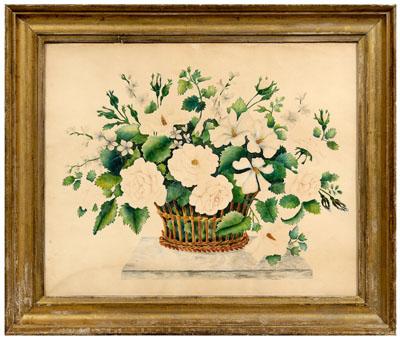 Appraisal: American School theorem basket of roses with finely painted leaves