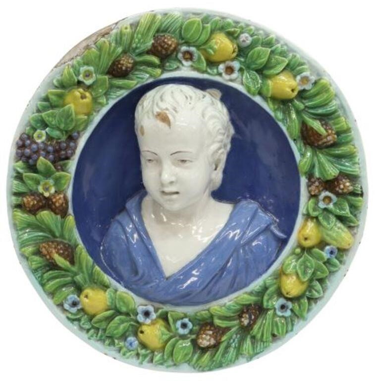 Appraisal: Italian Della Robbia style majolica roundel plaque attributed to Cantagalli