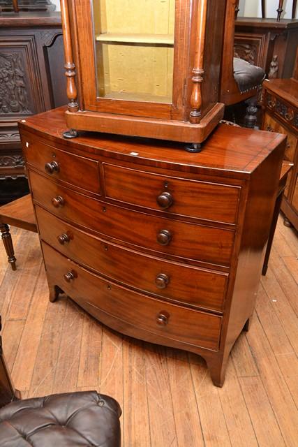 Appraisal: TH CENTURY MAHOGANY BOW FRONT FIVE DRAWER CHEST TH CENTURY