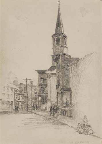 Appraisal: GEORGE BELLOWS City Street with Church Pencil on buff wove