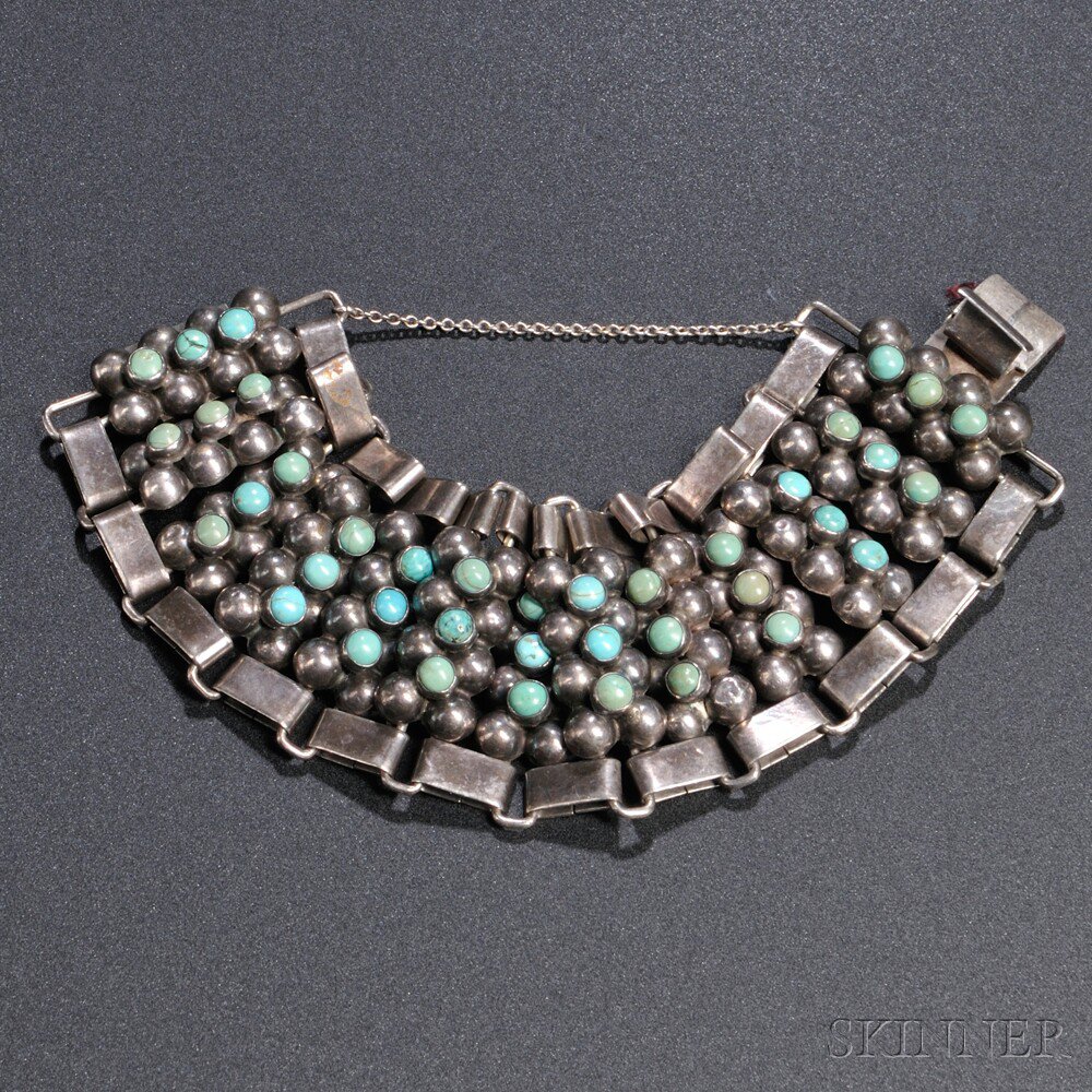 Appraisal: Mexican Sterling Silver and Turquoise Bracelet Mid- th century Comprised