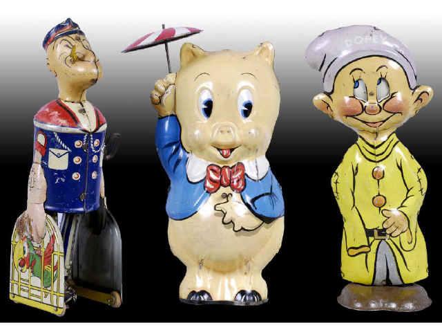 Appraisal: Lot of Marx Character Tin Wind-Up Toys Description Popeye walking