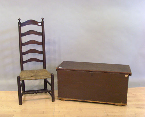 Appraisal: Pennsylvania five-slat ladderback chair together with a pine blanket chest