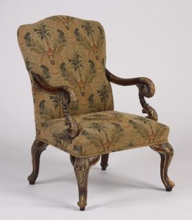 Appraisal: Carved and parcel gilt mahogany armchair Carved and parcel gilt