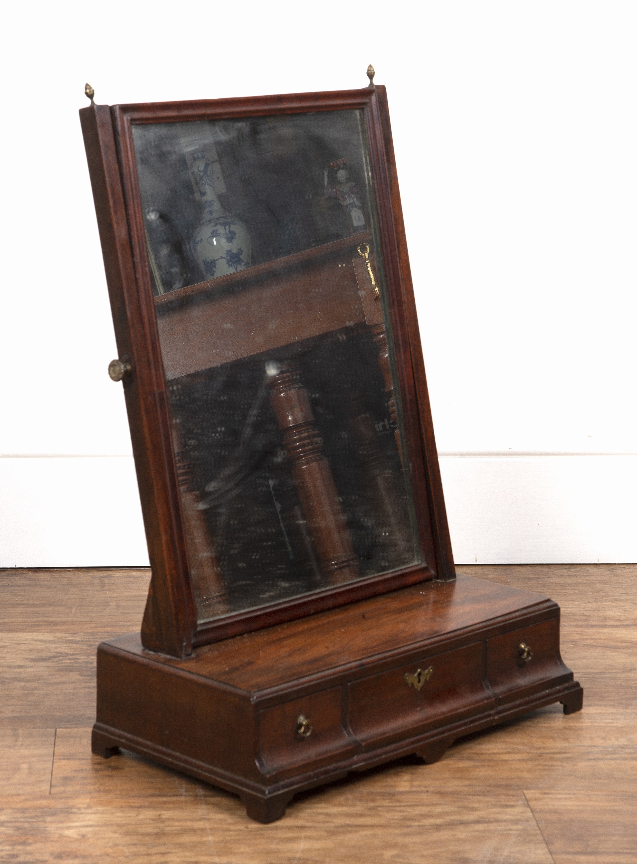 Appraisal: Mahogany dressing table mirror th Century with shaped base having