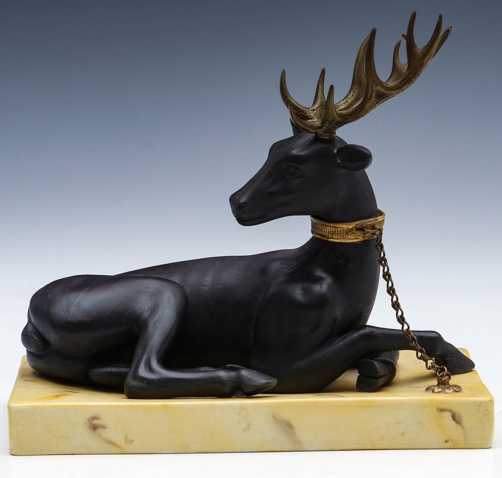 Appraisal: A th C MOTTAHEDAH BLACK BASALT STAG FIGURE A black