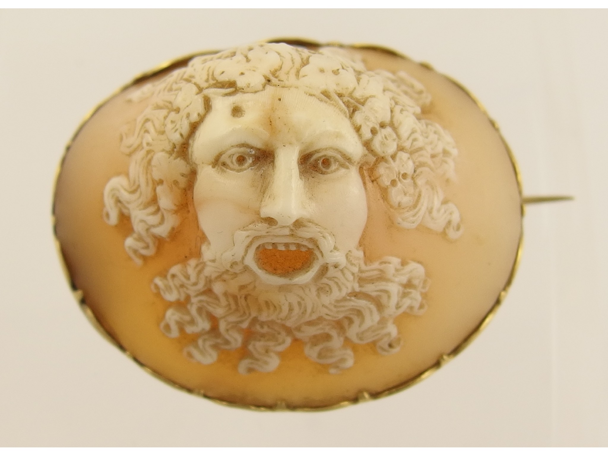 Appraisal: An unusual high domed shell cameo depicting a bearded gentleman