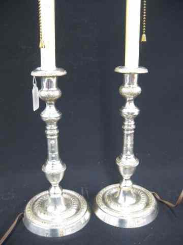 Appraisal: Pair of Silverplate Candlestick Lamps ''