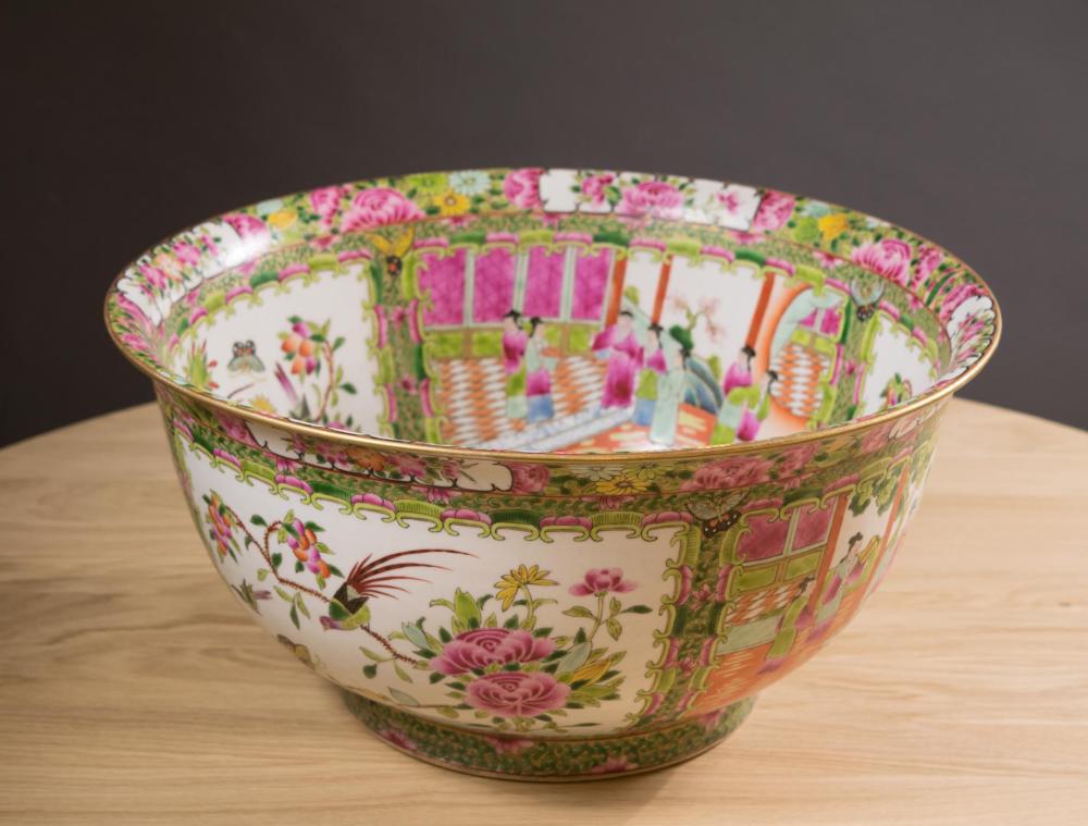 Appraisal: LARGE CHINESE PORCELAIN FAMILLE ROSE EXPORT PUNCHBOWL featuring hand painted