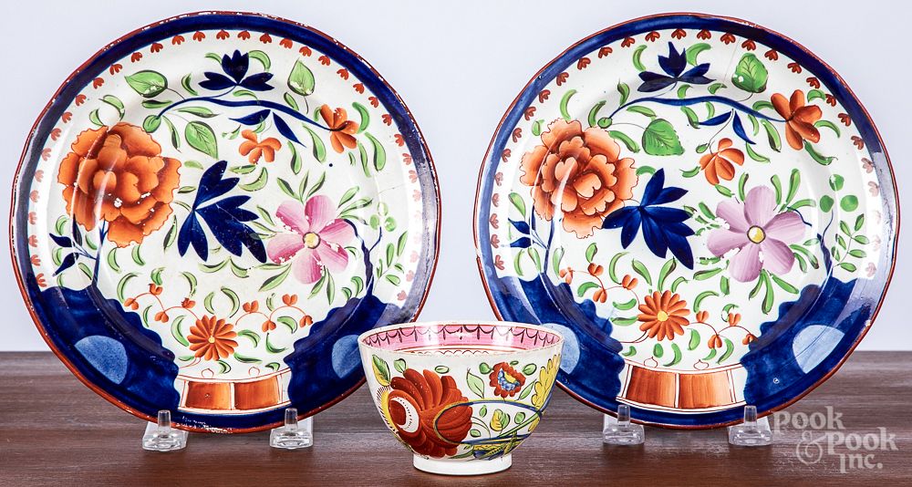 Appraisal: Two Gaudy Dutch double rose plates etc Two Gaudy Dutch