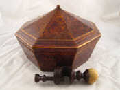 Appraisal: An octagonal Georgian workbox with pent lid burr wood veneer