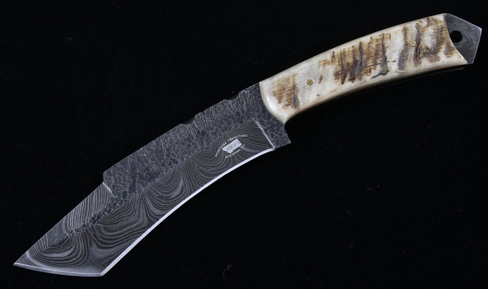 Appraisal: M T Knives of Bozeman Rams Horn Damascus Knife This