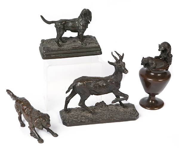 Appraisal: A group of four patinated bronze animalier studies comprising two