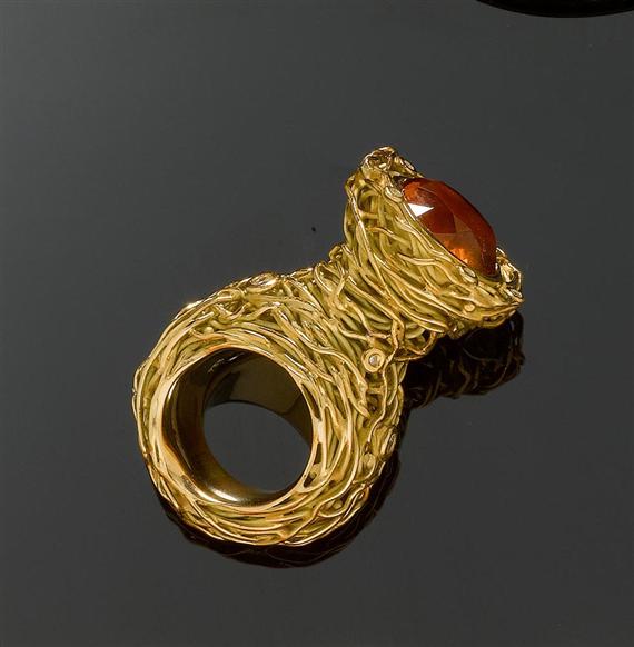 Appraisal: GOLD CITRINE AND BRILLIANT-CUT DIAMOND RING Yellow gold g Original