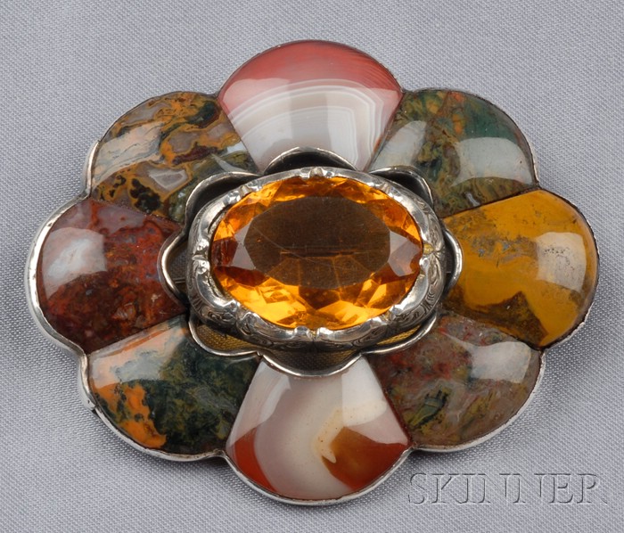 Appraisal: Large Victorian Scottish Agate and Paste Brooch set with a