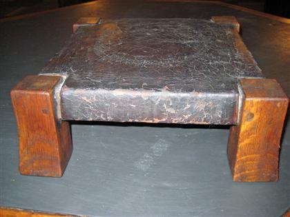 Appraisal: Craftsman Oak leather covered foot stool gustav stickley Squared form