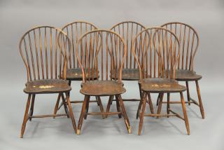 Appraisal: Assembled set of six bow back Windsor side chairs th