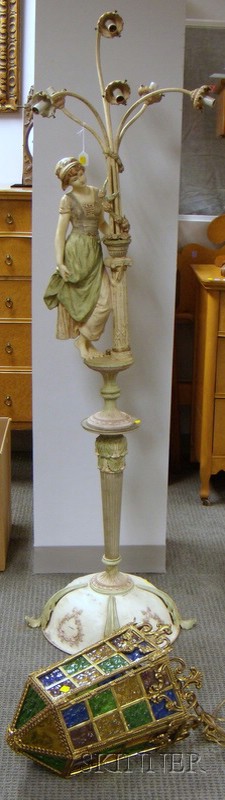 Appraisal: Painted Cast Metal Figural Six-Light Floor Lamp and a Cast