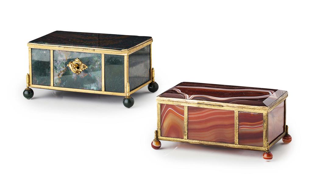 Appraisal: TWO VICTORIAN HARDSTONE AND GILT METAL TABLE CASKETS LATE TH