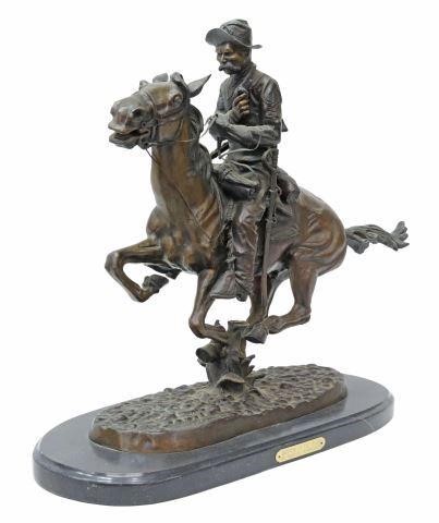 Appraisal: Western patinated bronze sculpture Trooper of the Plains after the