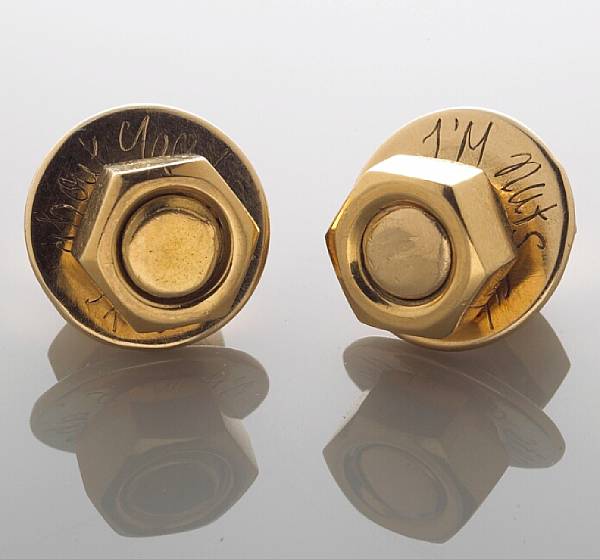 Appraisal: A pair of eighteen karat gold nuts and bolts motif