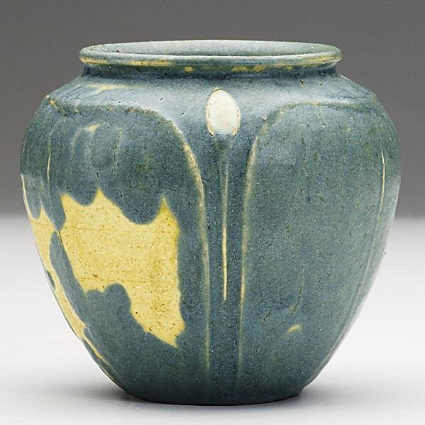 Appraisal: GRUEBYBlue-grey cabinet vase with ivory budsUneven firing some glaze missesScratched