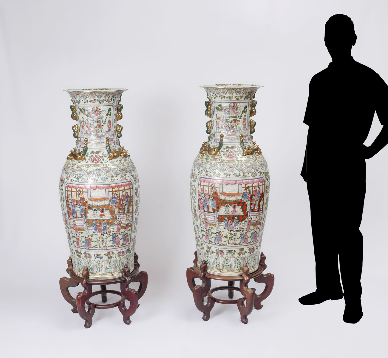 Appraisal: PAIR OF TALL CHINESE PALACE VASES Famille Rose Chinese vases