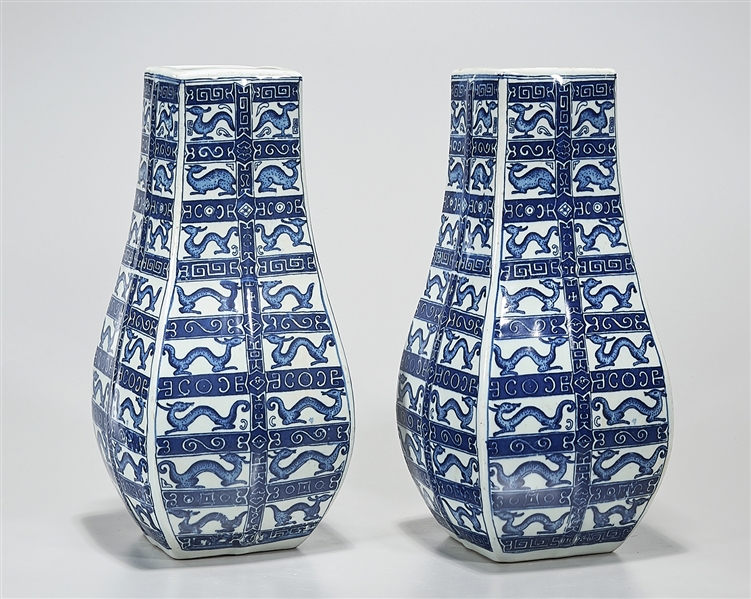 Appraisal: Pair of Chinese blue and white porcelain four-faceted vases each