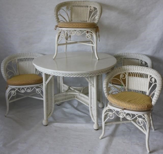 Appraisal: LATE TH C VICTORIAN WICKER BREAKFAST SET TOINCLUDE MATCHING ARM