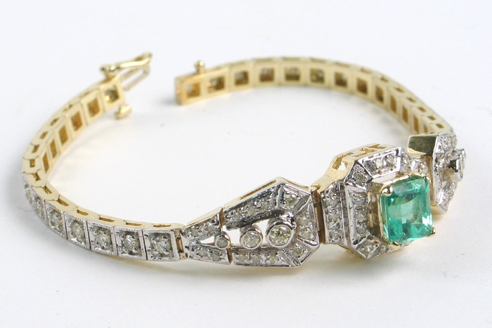 Appraisal: EMERALD DIAMOND AND FOURTEEN KARAT YELLOW AND WHITE GOLD BRACELET