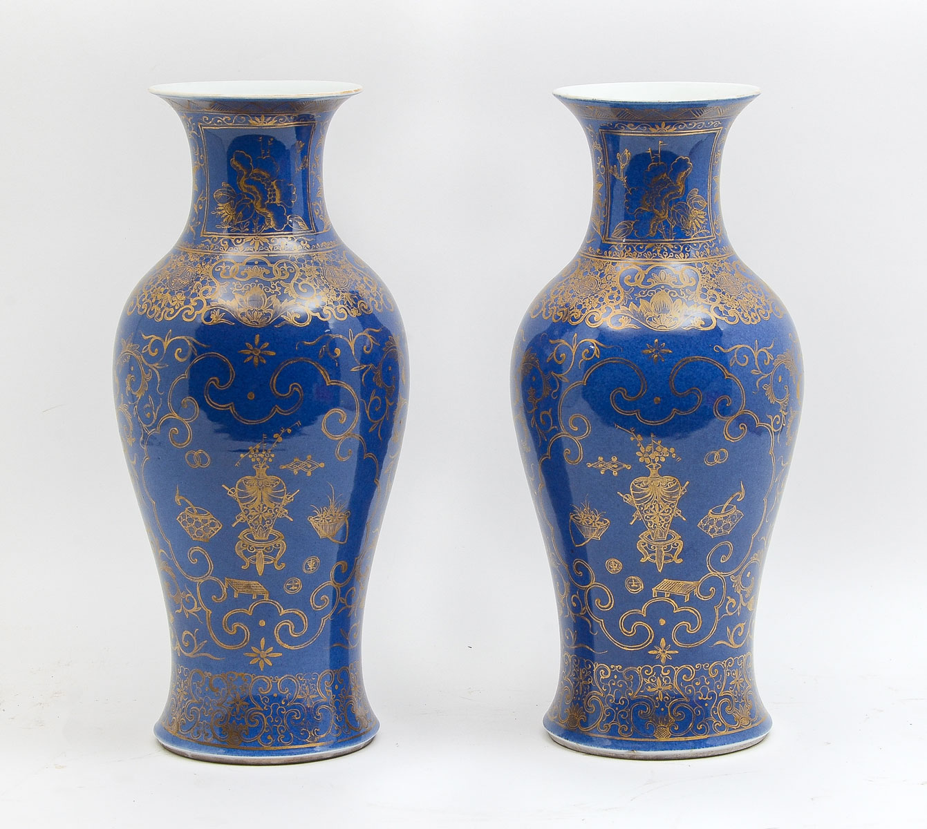 Appraisal: PAIR OF TH CENTURY CHINESE GILT BLUE VASES Qing dynasty