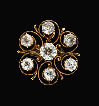 Appraisal: Lady's karat yellow gold diamond sunburst chatelain brooch late th