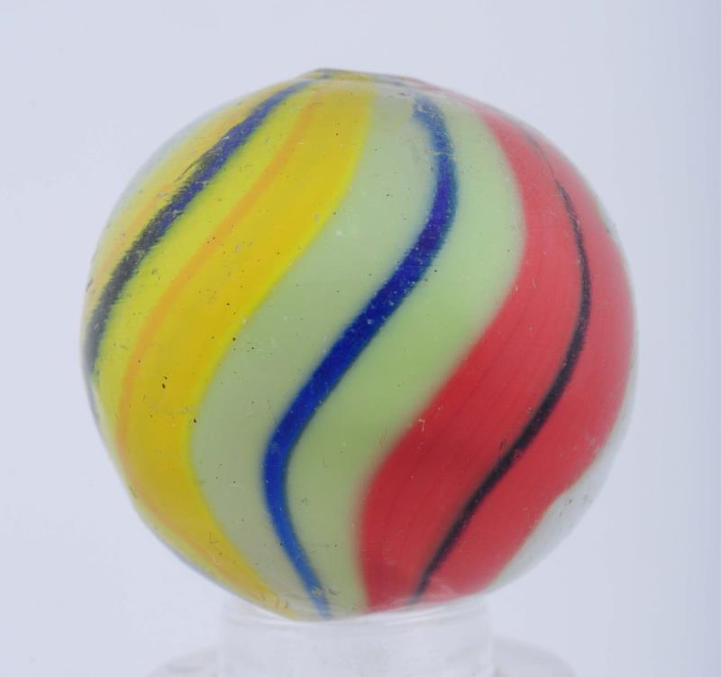 Appraisal: Beachball-Style Handmade Marble Wide panels of yellow mint green red