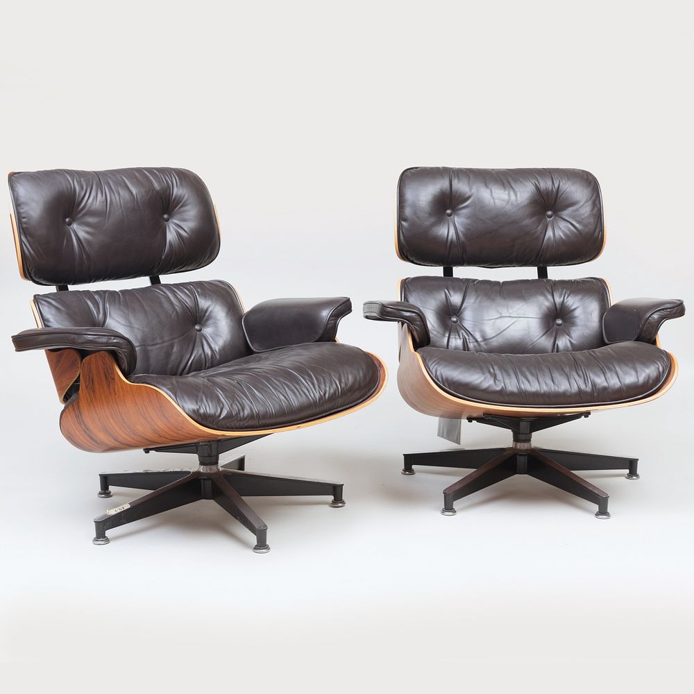 Appraisal: Pair of Charles and Ray Eames Leather and Rosewood Chairs