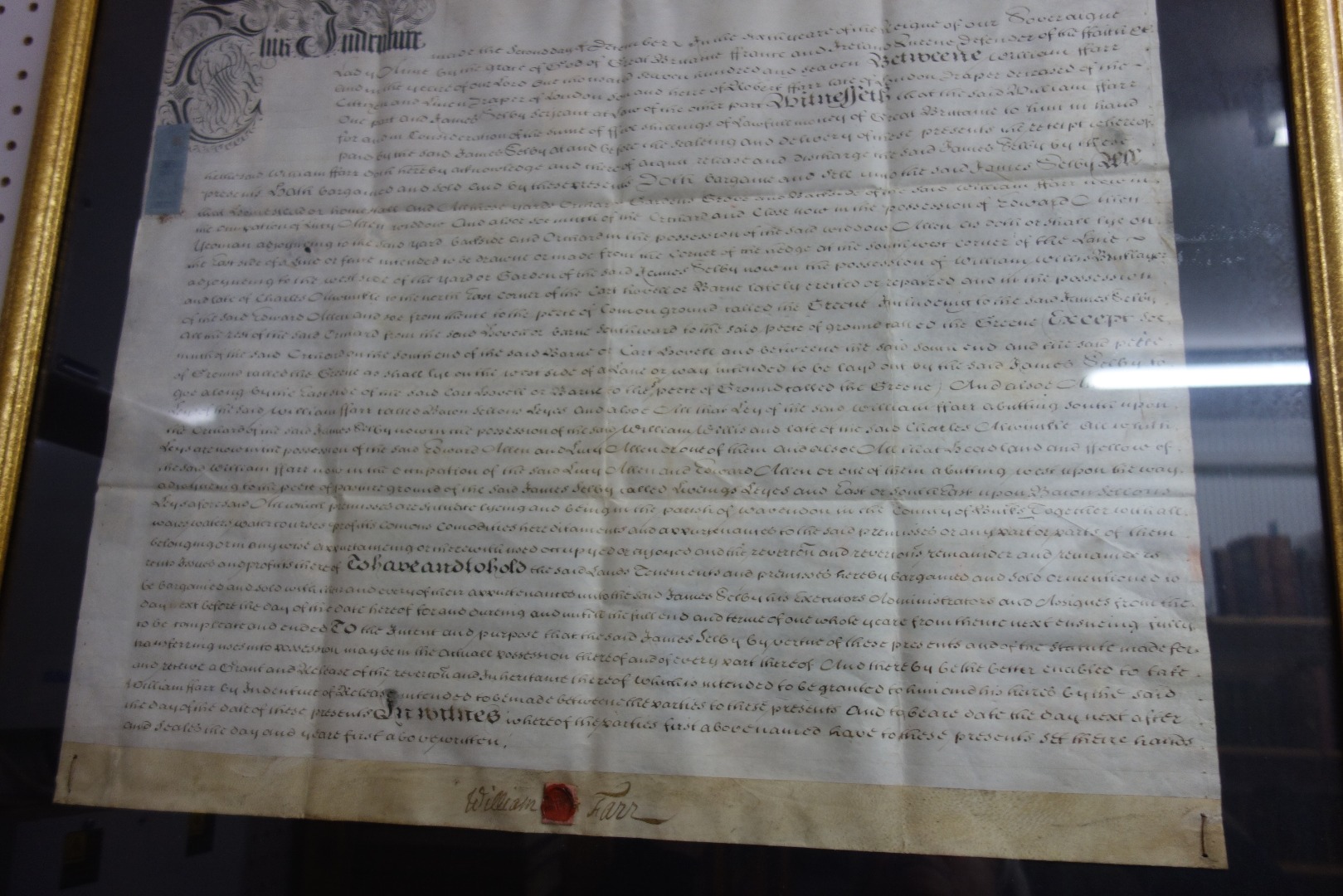 Appraisal: DOCUMENTS - Indenture William Farr James Selby land at Wavendon