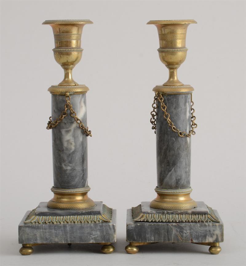 Appraisal: PAIR OF LOUIS XVI STYLE BRASS-MOUNTED GRAY STE ANNE MARBLE