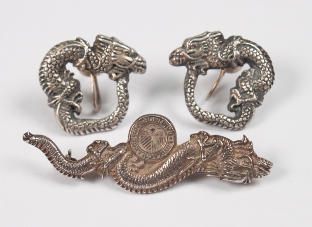 Appraisal: Pair of Carl Schon sterling Dragon earrings and similar brooch