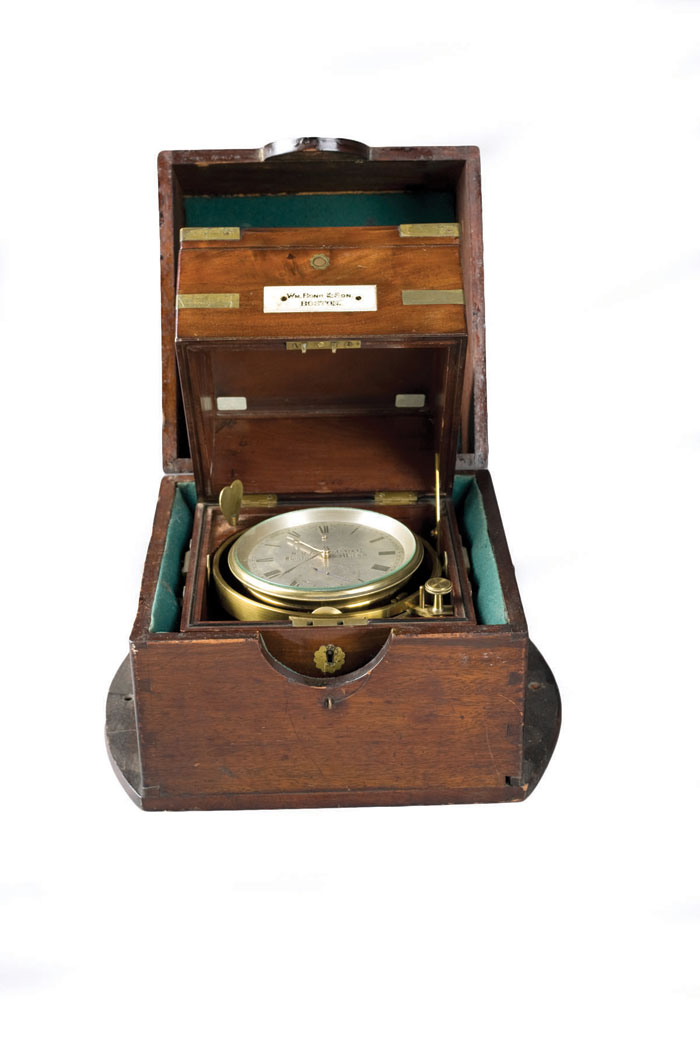 Appraisal: BRASS-BOUND MAHOGANY CASED CHRONOMETER WITH ORIGINAL HINGED STORAGE BOX WILLIAM