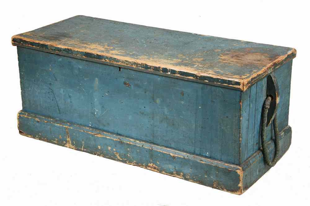 Appraisal: SEA CHEST - Early Maine original blue painted dovetailed sea