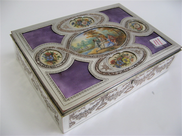 Appraisal: SILVER PLATED TREASURE BOX silver on copper the hinged lid