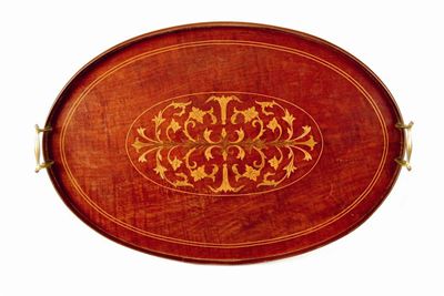 Appraisal: An Edwardian mahogany and marquetry drinks tray in cm w